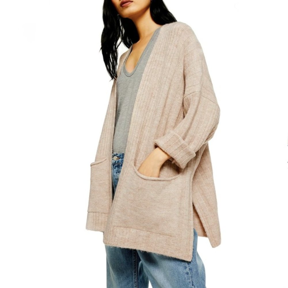 Topshop Long Slouchy Pockets Open Front Cardigan